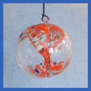 Hanging Glass Ball 4" Diameter Orange with Green & Blue Witch Ball (1) WB107